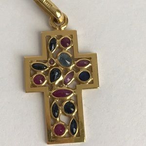 Ross Simon 14 karat gold, sapphires and rubies PENDANT ONLY